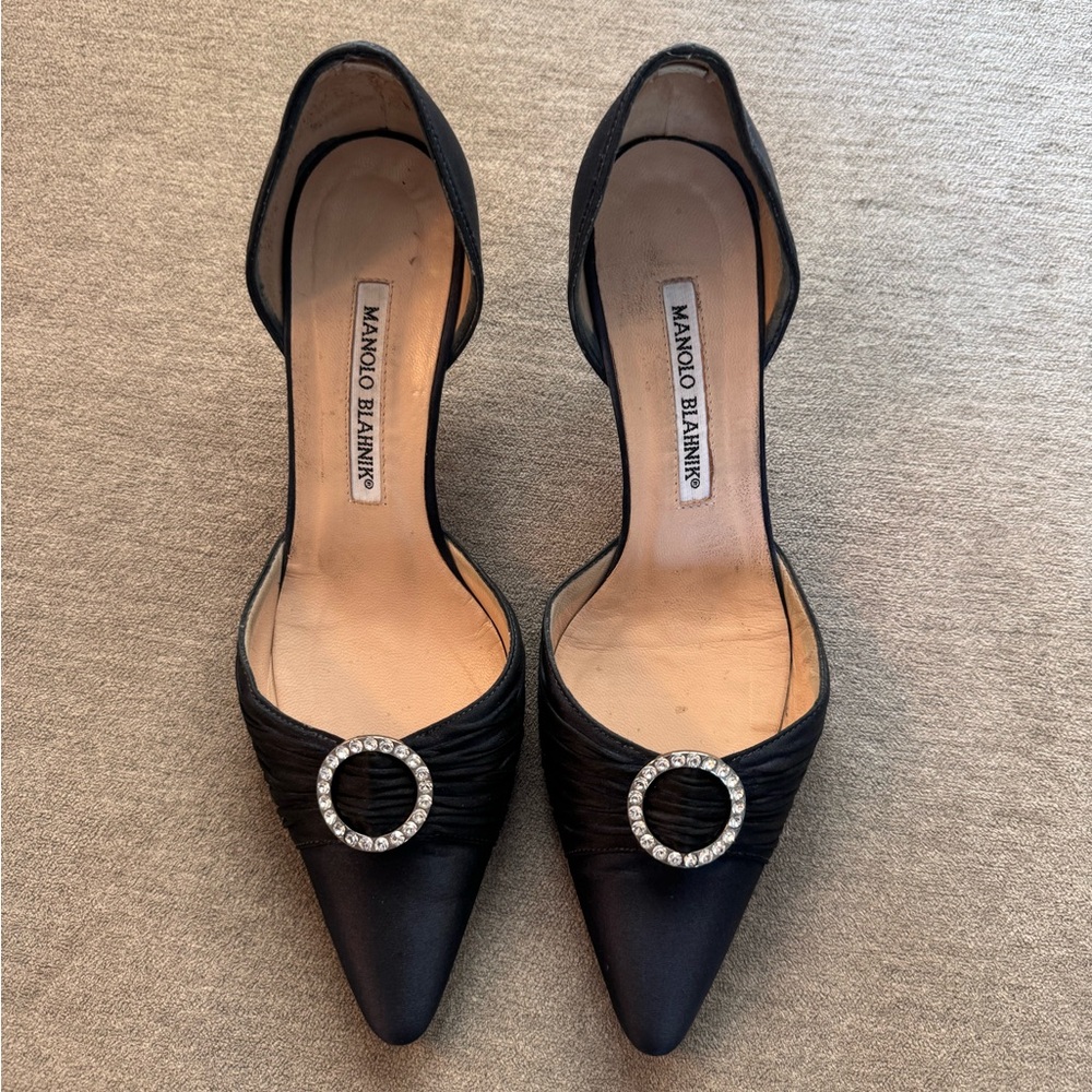 Manolo Blahnik Navy Blue Satin Pumps - Picture 6 of 8